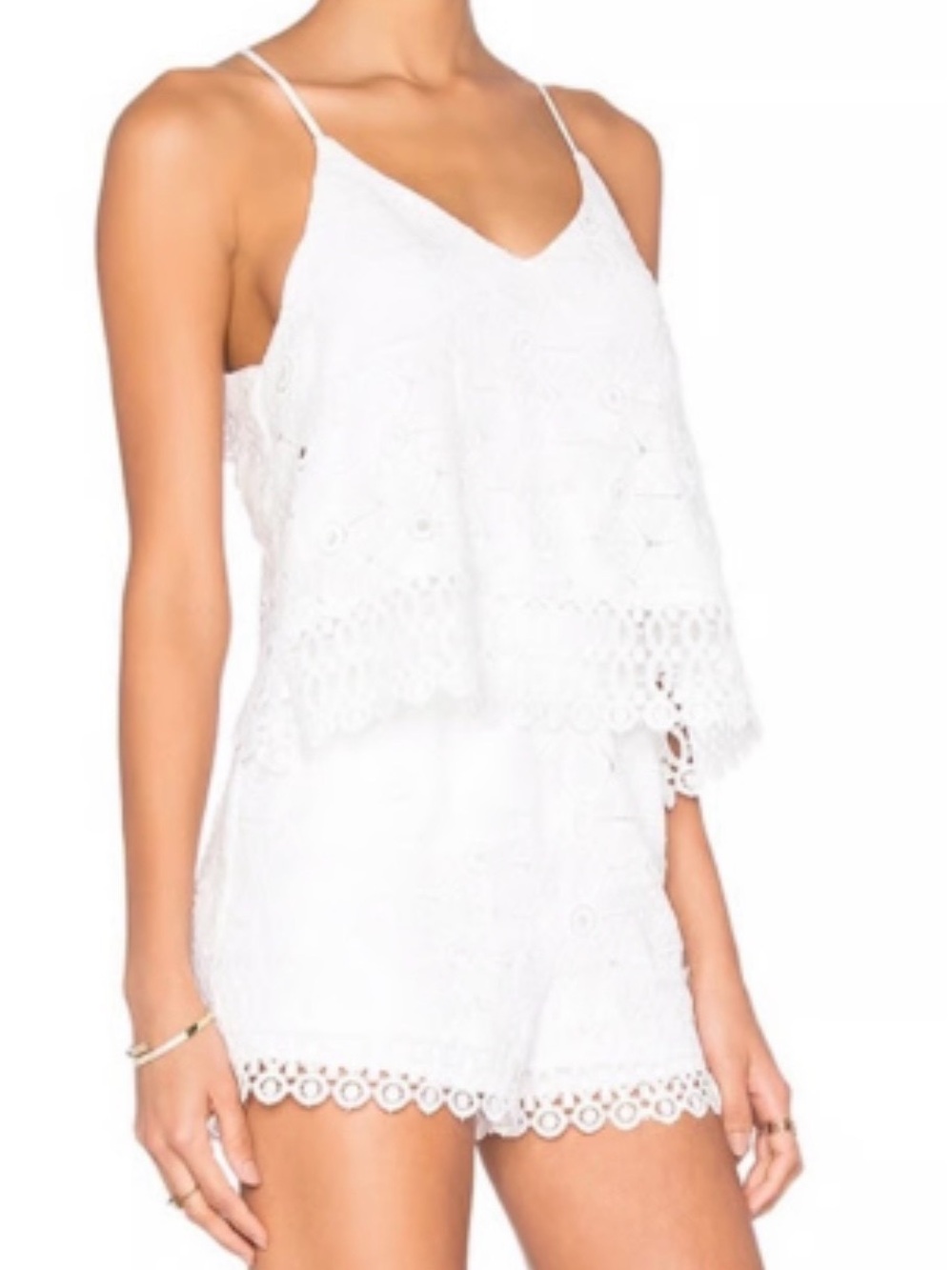 J.O.A. White Eyelet Lace Romper with Scalloped Trim